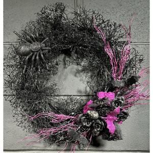 Halloween Wreath Black Purple Spiders Skulls Front Door Decor Handmade 20 Inch
